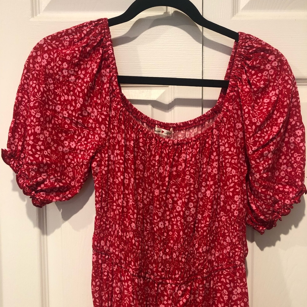 Pink and Red Floral Midi Dress